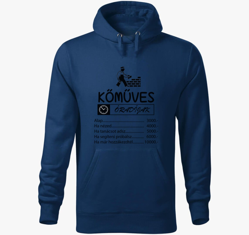 Kőműves kapucnis pulóver — Éjkék