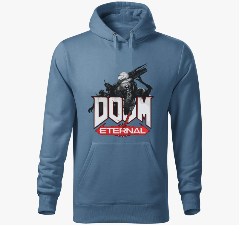 Doom Eternal kapucnis pulóver — Farmerkék