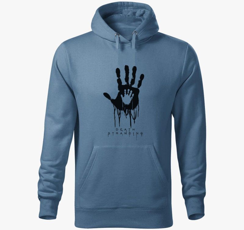 Death Stranding feliratú kapucnis pulóver — Farmerkék