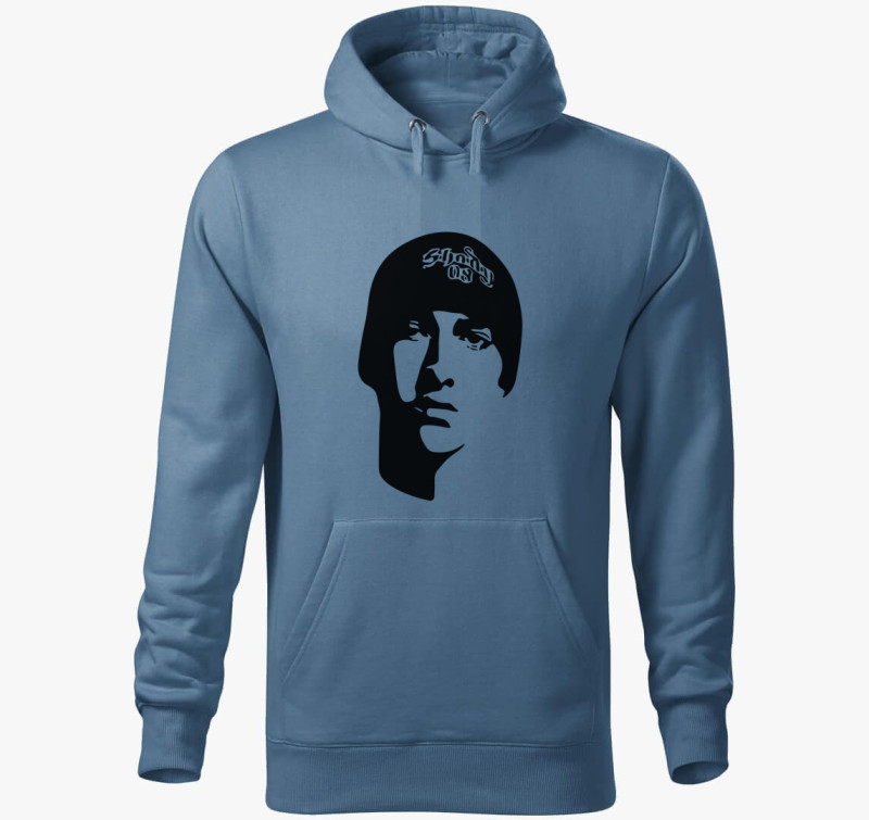 Eminem portré kapucnis pulóver — Farmerkék