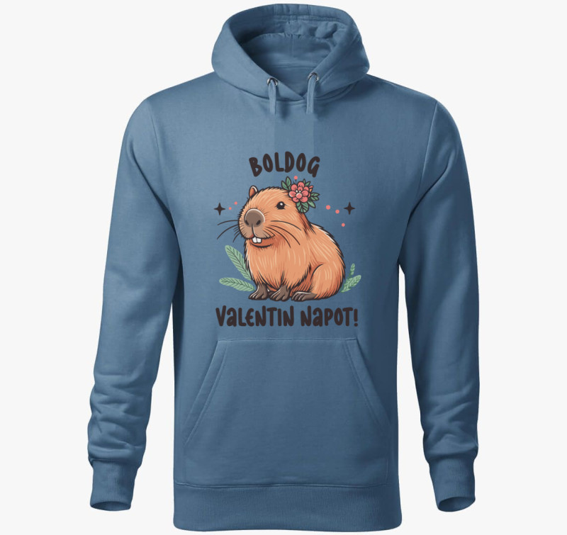 Capybara valentin kapucnis pulóver — Farmerkék