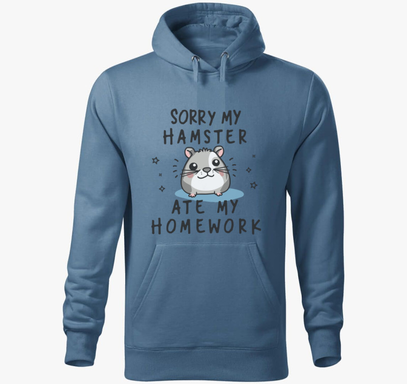 Sorry hamster kapucnis pulóver — Farmerkék