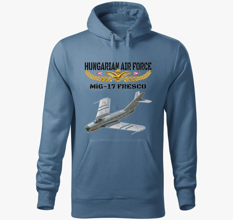 Aranysas MiG-17 kapucnis pulóver — Farmerkék