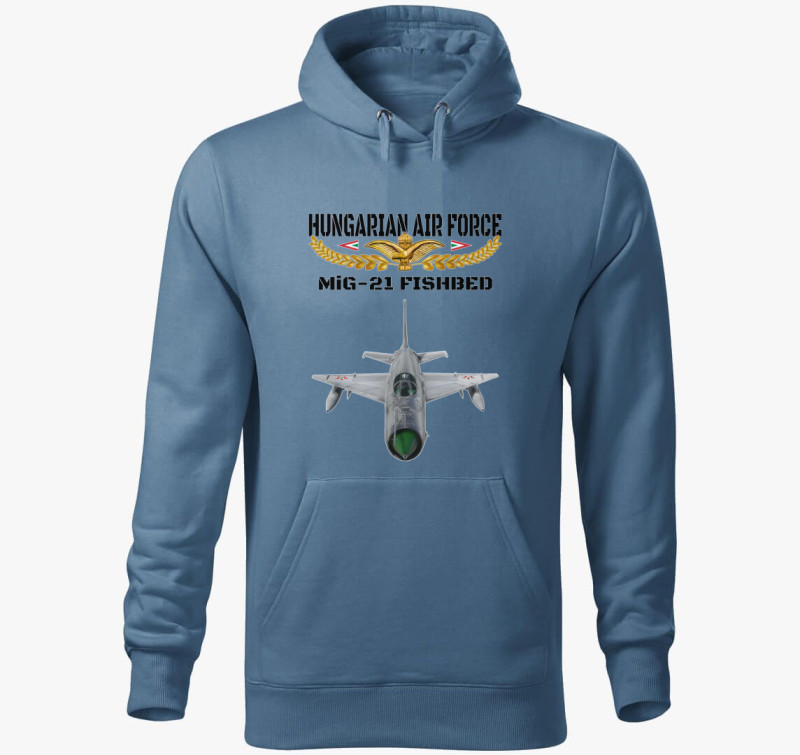 Aranysas MiG-21 3 kapucnis pulóver — Farmerkék