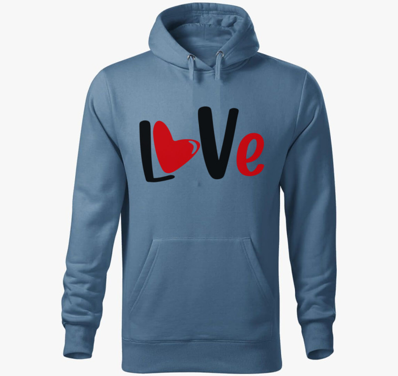 Love felirat kapucnis pulóver — Farmerkék