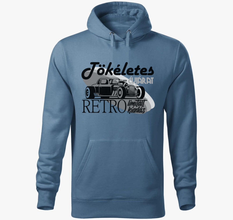 Retro tökéletes évjárat kapucnis pulóver — Farmerkék