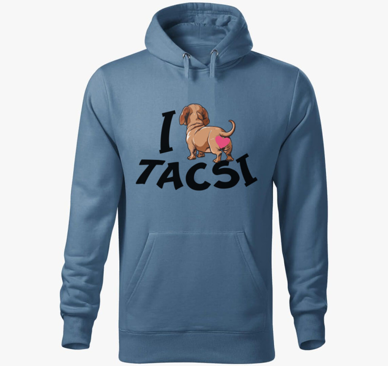 Tacsi I love tacsi kapucnis pulóver — Farmerkék