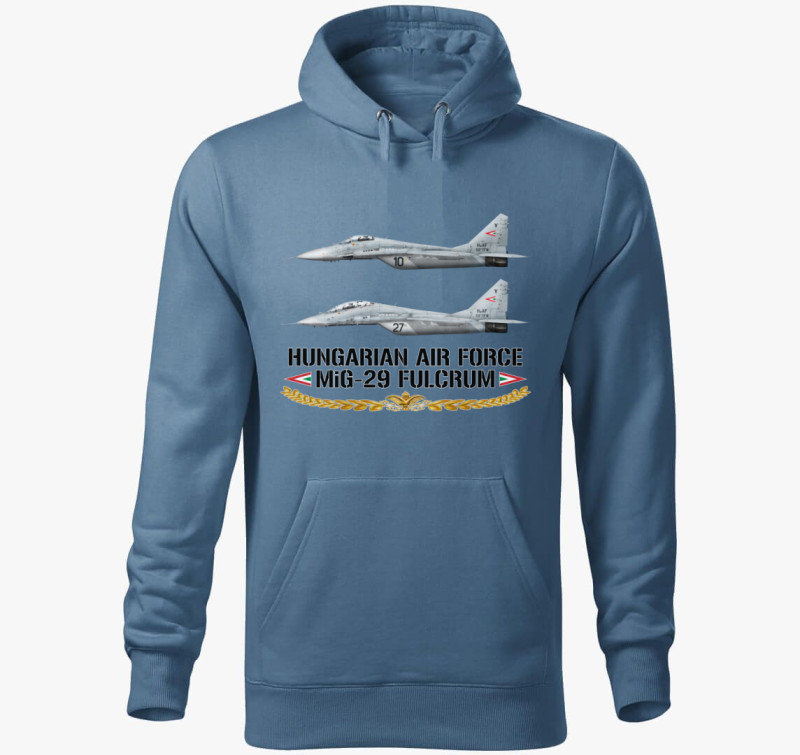 MiG-29 aranysas 2 kapucnis pulóver — Farmerkék