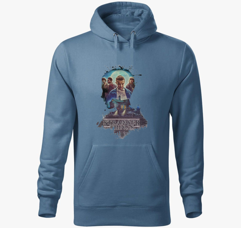 Stranger Things festve kapucnis pulóver — Farmerkék