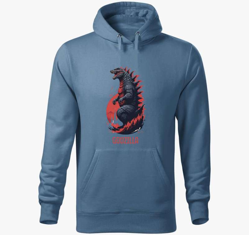 Godzilla art kapucnis pulóver — Farmerkék