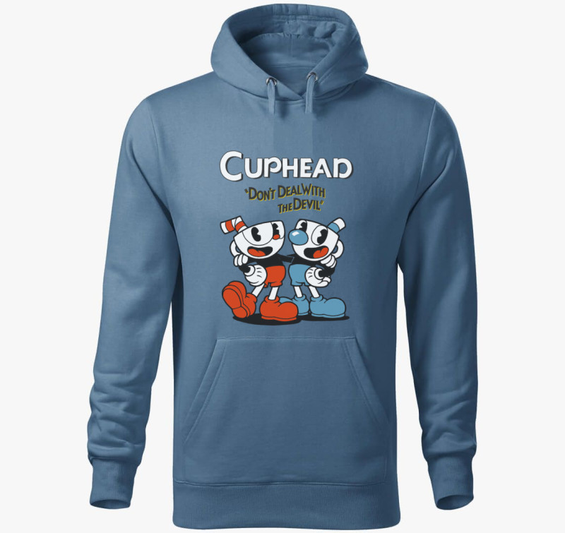 Cuphead - Don't deal with the devil kapucnis pulóver — Farmerkék