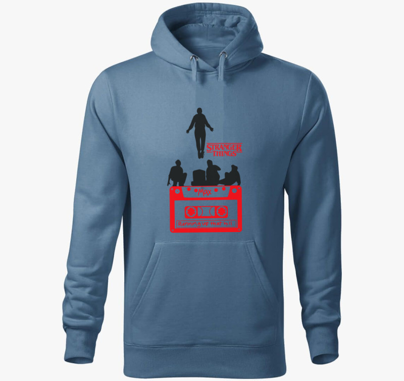 Stranger Things - Running up that hill kapucnis pulóver — Farmerkék