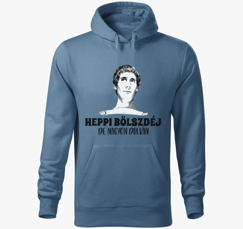 Heppi Bölszdéj kapucnis pulóver — Farmerkék