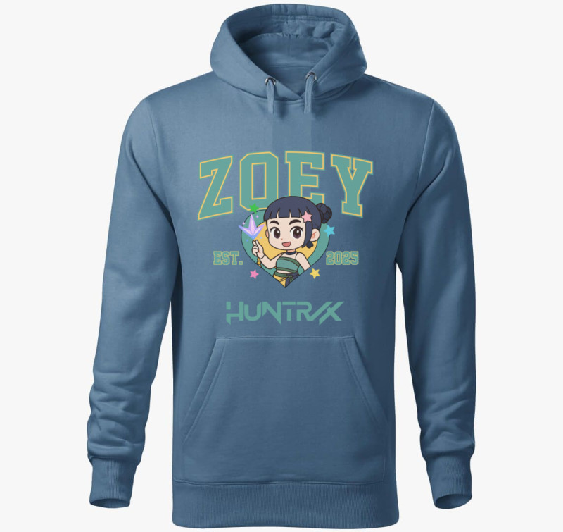 Zoey Hunter kapucnis pulóver — Farmerkék