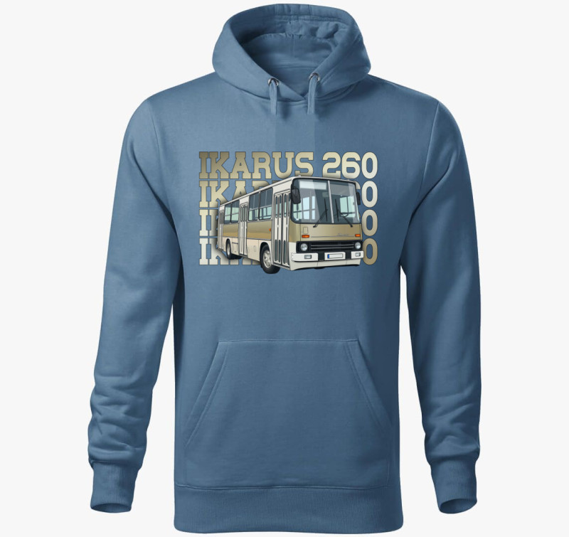 Ikarus 260 Busz 1 kapucnis pulóver — Farmerkék