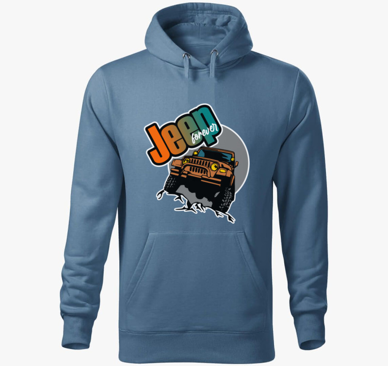 Jeep forever mintás kapucnis pulóver — Farmerkék