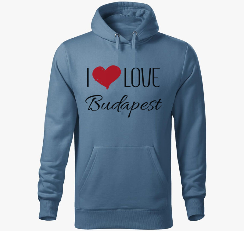 I love Budapest kapucnis pulóver — Farmerkék