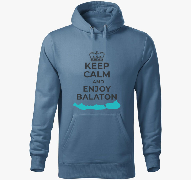 Keep calm and enjoy Balaton kapucnis pulóver — Farmerkék