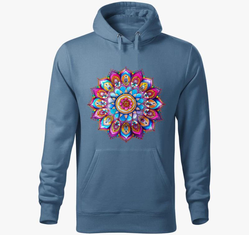 Mandala jel kapucnis pulóver — Farmerkék