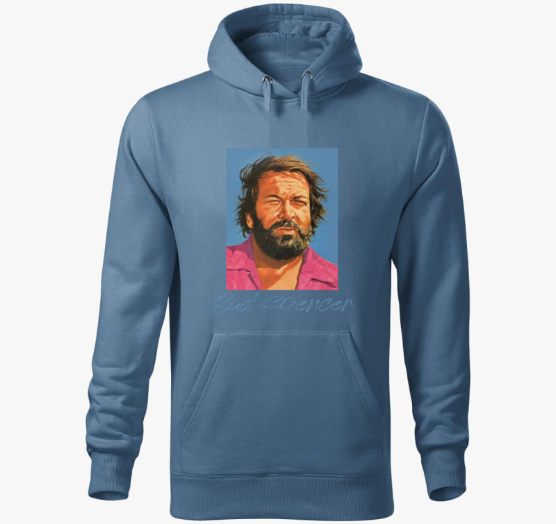 Bud Spencer színes arckép kapucnis pulóver — Farmerkék