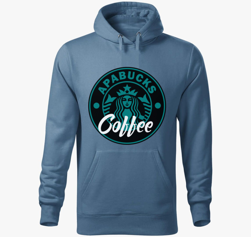 Apa Bucks coffee kapucnis pulóver — Farmerkék