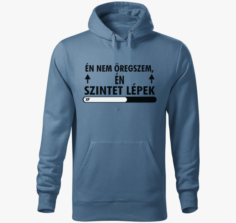 Nem öregszem szintet lépek v2 kapucnis pulóver — Farmerkék