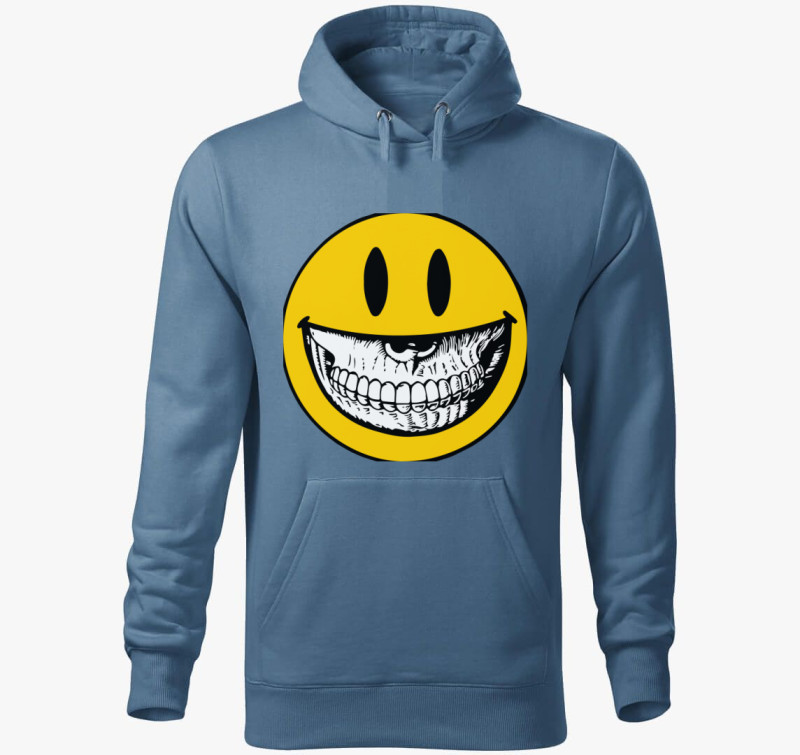 Koponyás smiley kapucnis pulóver — Farmerkék