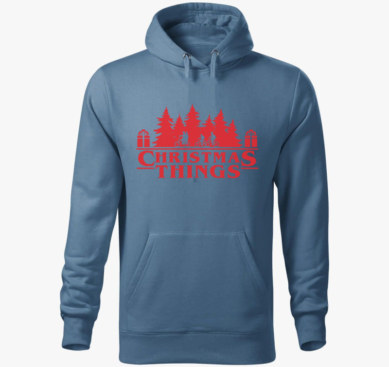 Christmas things Stranger Things kapucnis pulóver — Farmerkék