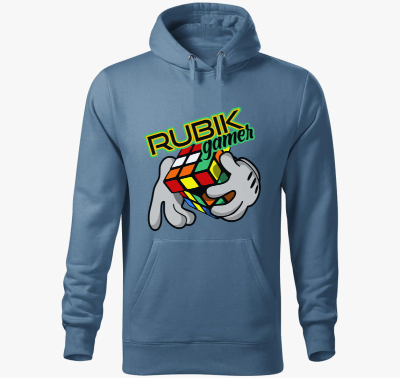 Comic rubik kapucnis pulóver — Farmerkék