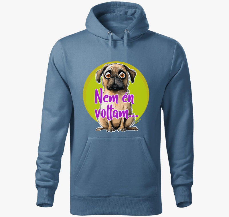 Mopsz kutya kapucnis pulóver — Farmerkék