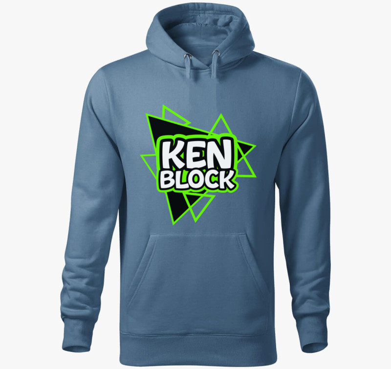 Ken Block feliratú kapucnis pulóver — Farmerkék