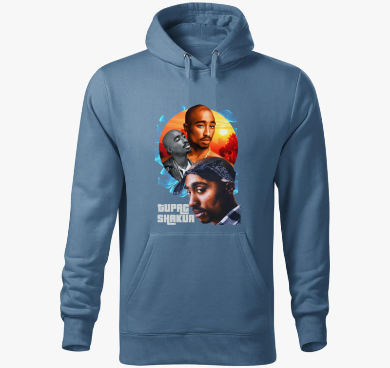 Tupac naplemente kapucnis pulóver — Farmerkék