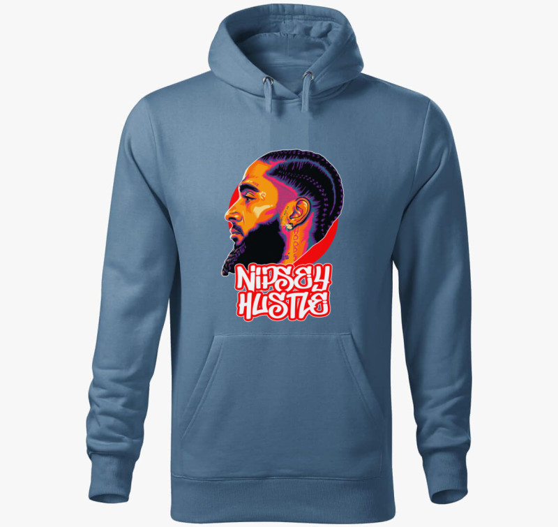 Nipsey Hussle portré kapucnis pulóver — Farmerkék