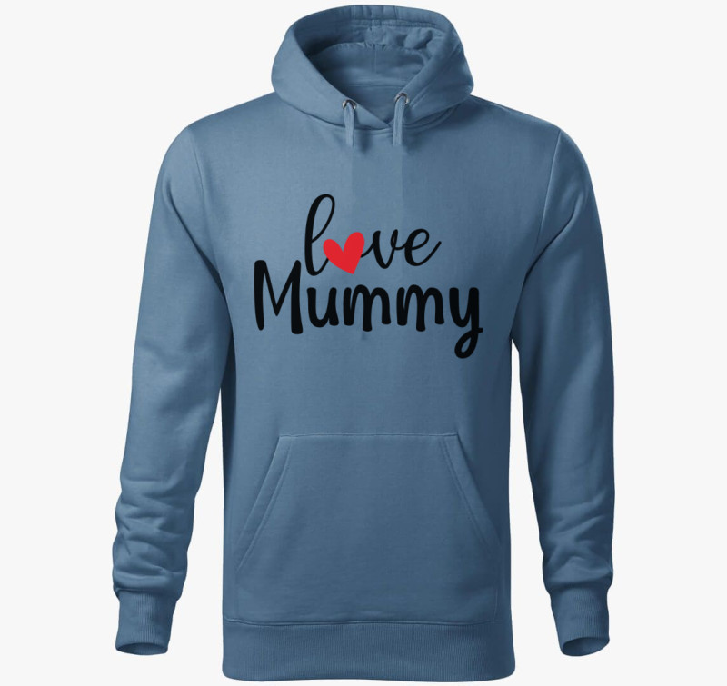 Love Mummy kapucnis pulóver — Farmerkék