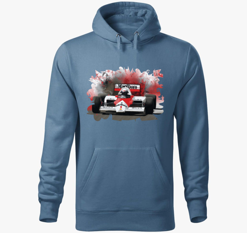 Alain Prost kapucnis pulóver — Farmerkék