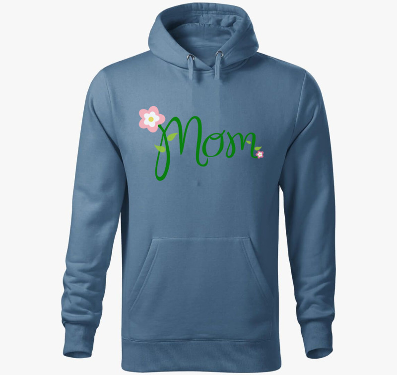 Mom virágos kapucnis pulóver — Farmerkék