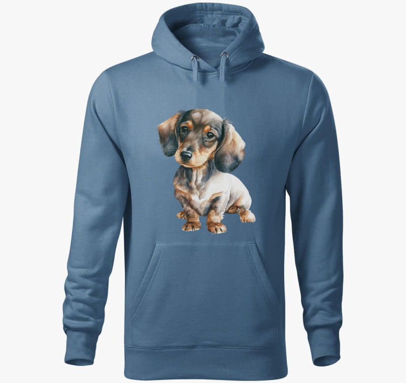 Daschund kapucnis pulóver — Farmerkék