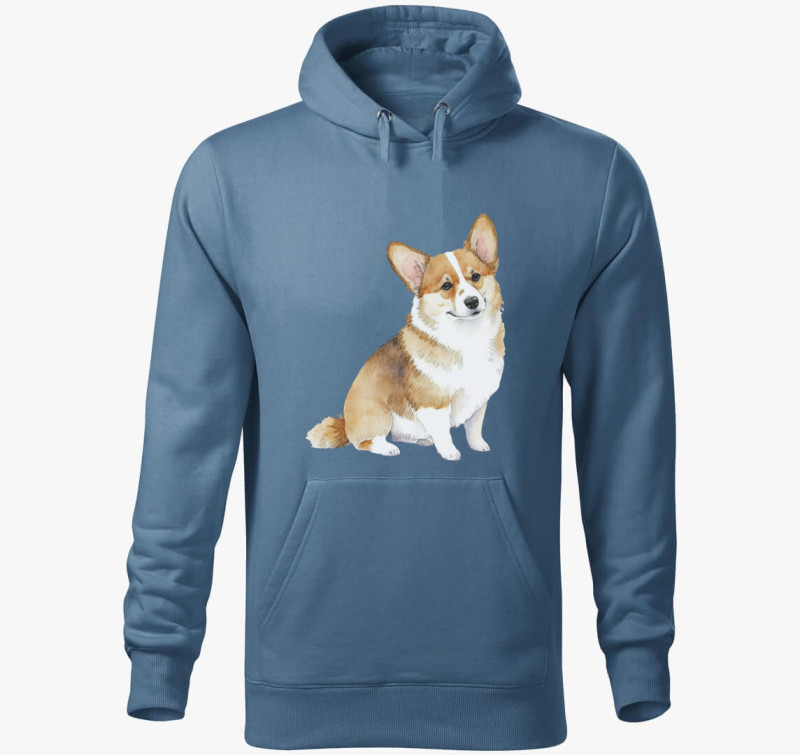 Corgi kapucnis pulóver — Farmerkék