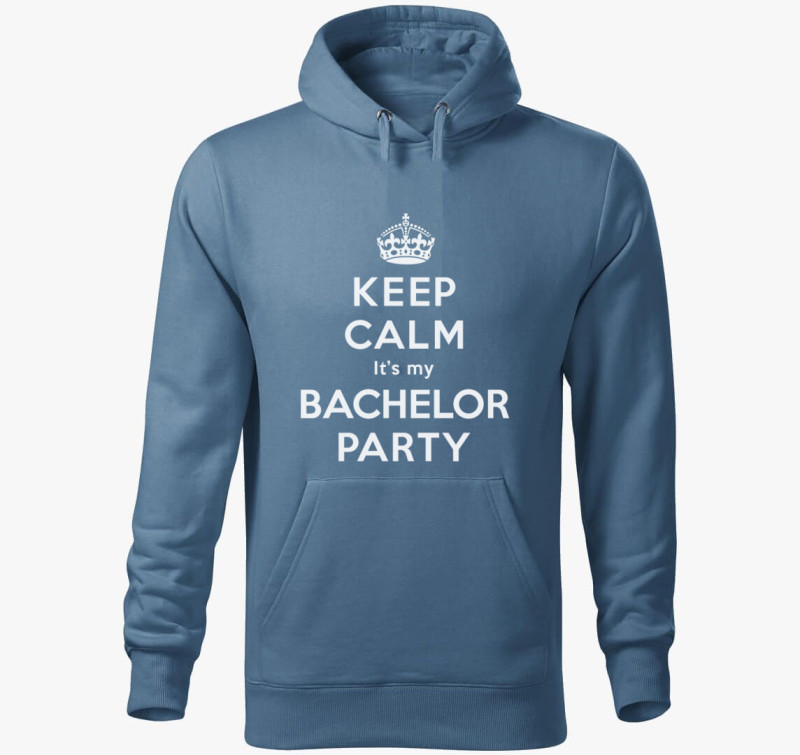 Keep calm legénybúcsú kapucnis pulóver — Farmerkék
