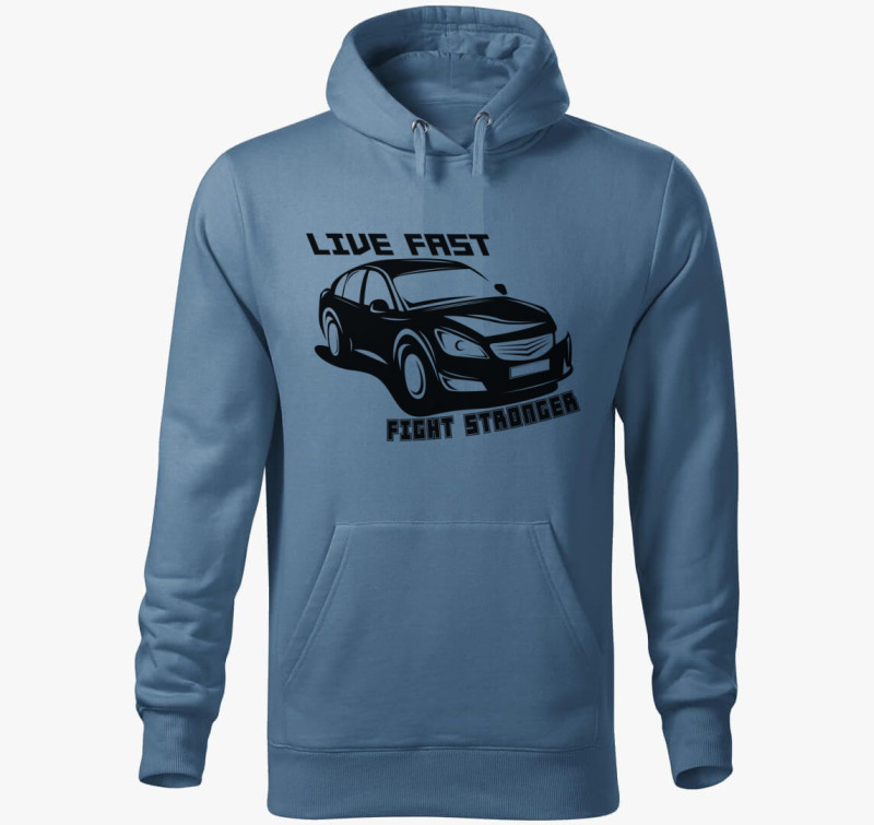 Live fast 6 kapucnis pulóver — Farmerkék