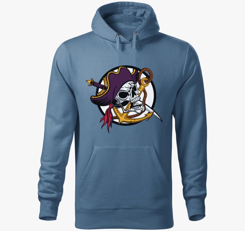 Pirate skull 3 kapucnis pulóver — Farmerkék