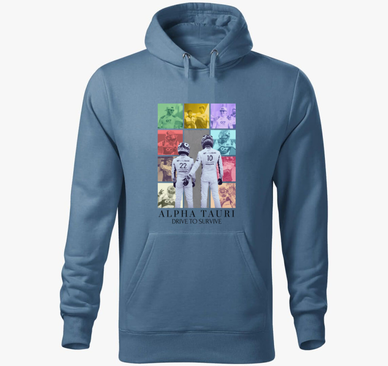 Alpha Tauri F1 kapucnis pulóver — Farmerkék