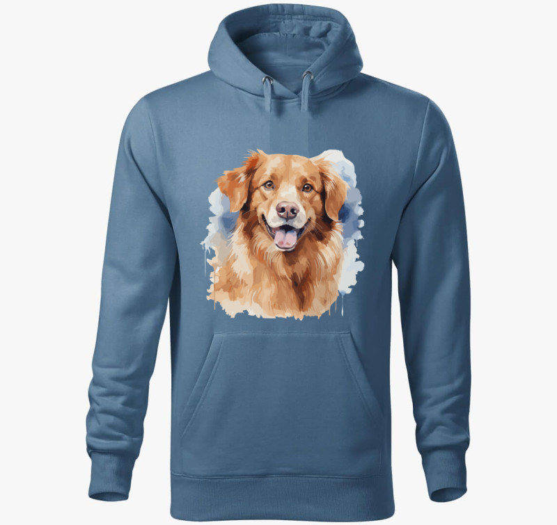 Golden retriever kapucnis pulóver — Farmerkék