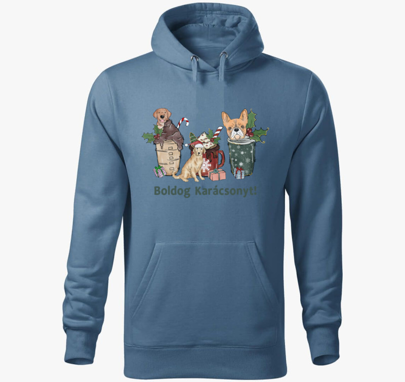 Kutya XMAS kapucnis pulóver — Farmerkék