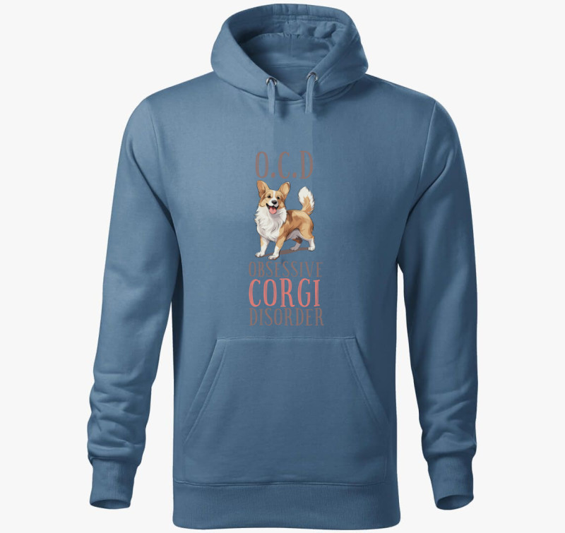 Corgi OCD kapucnis pulóver — Farmerkék