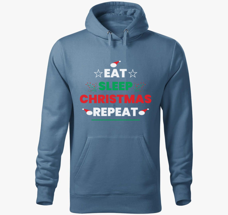Eat sleep christmas repeat kapucnis pulóver — Farmerkék