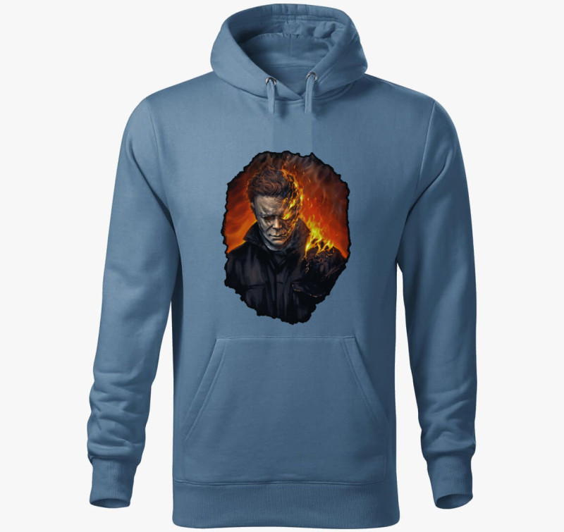 Michael Myers lángokban kapucnis pulóver — Farmerkék