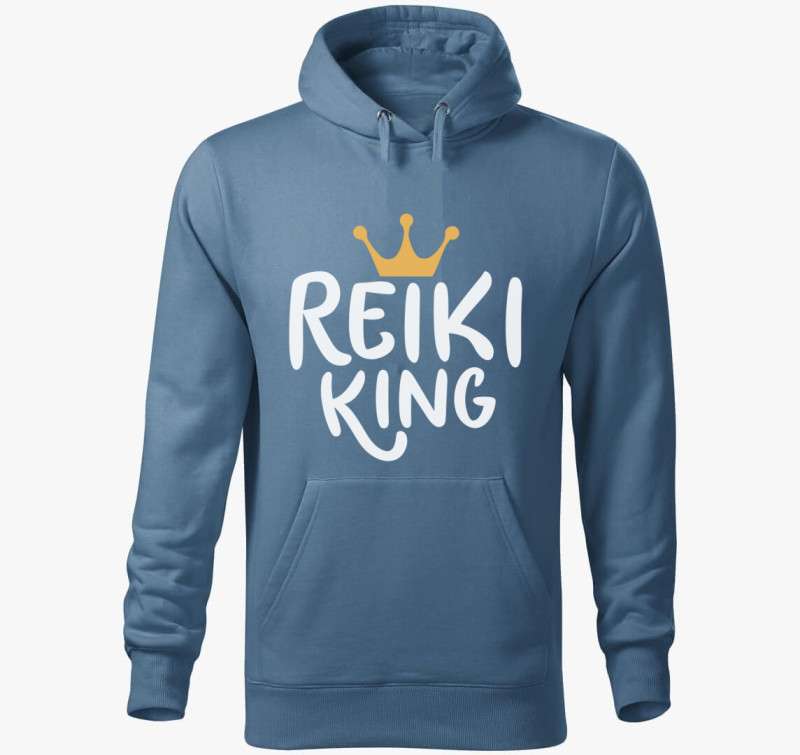 Reiki king fehér kapucnis pulóver — Farmerkék