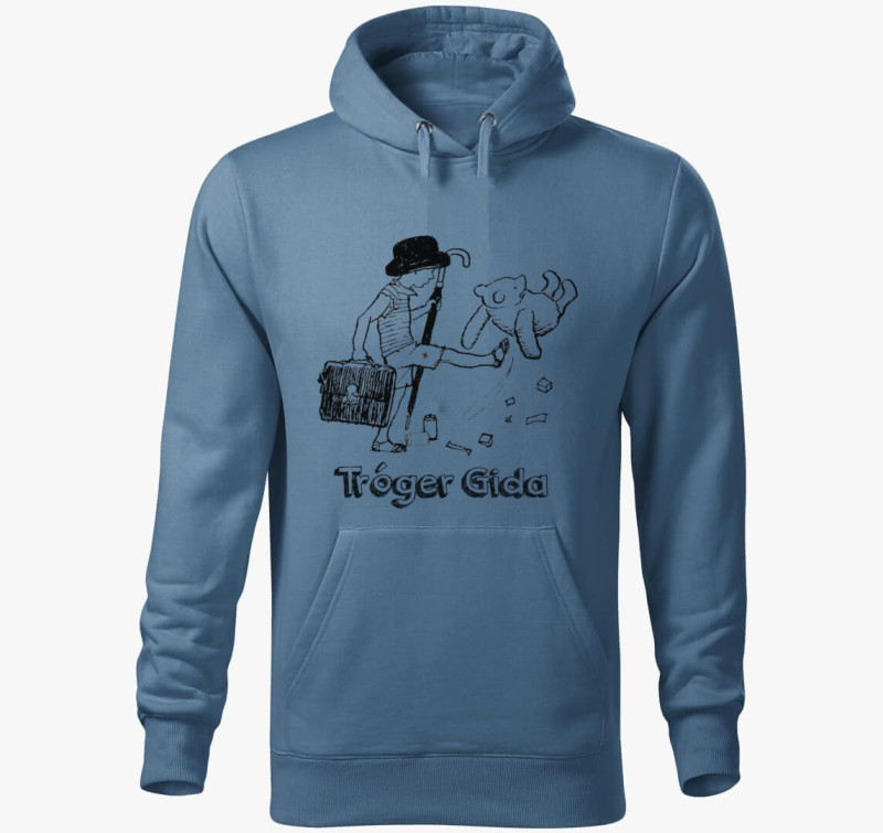 Tróger Gida vicces kapucnis pulóver — Farmerkék