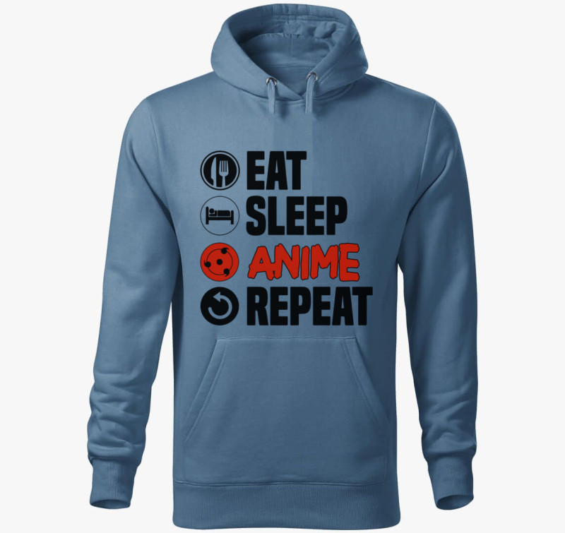 Eat sleep anime repeat kapucnis pulóver — Farmerkék